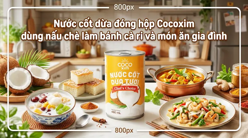 Nước cốt dừa đóng hộp Cocoxim dùng nấu chè làm bánh cà ri và món ăn gia đình