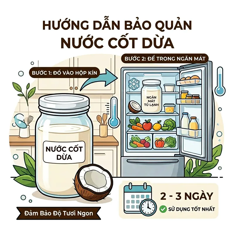 Bảo quản nước cốt dừa trong hộp kín ở ngăn mát tủ lạnh