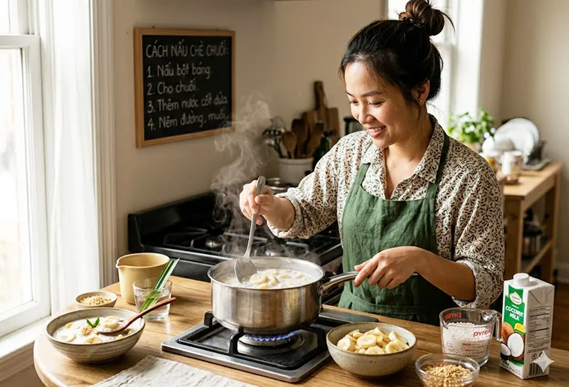 Cách nấu chè chuối nước cốt dừa thơm béo không bị chát