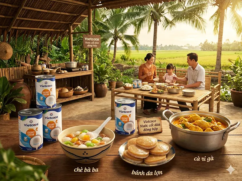 Nước cốt dừa đóng hộp Vietcoco dùng nấu chè làm bánh cà ri và món ăn gia đình