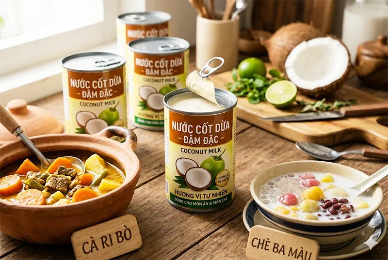 Nước cốt dừa đóng hộp dùng cho món ăn và món chè